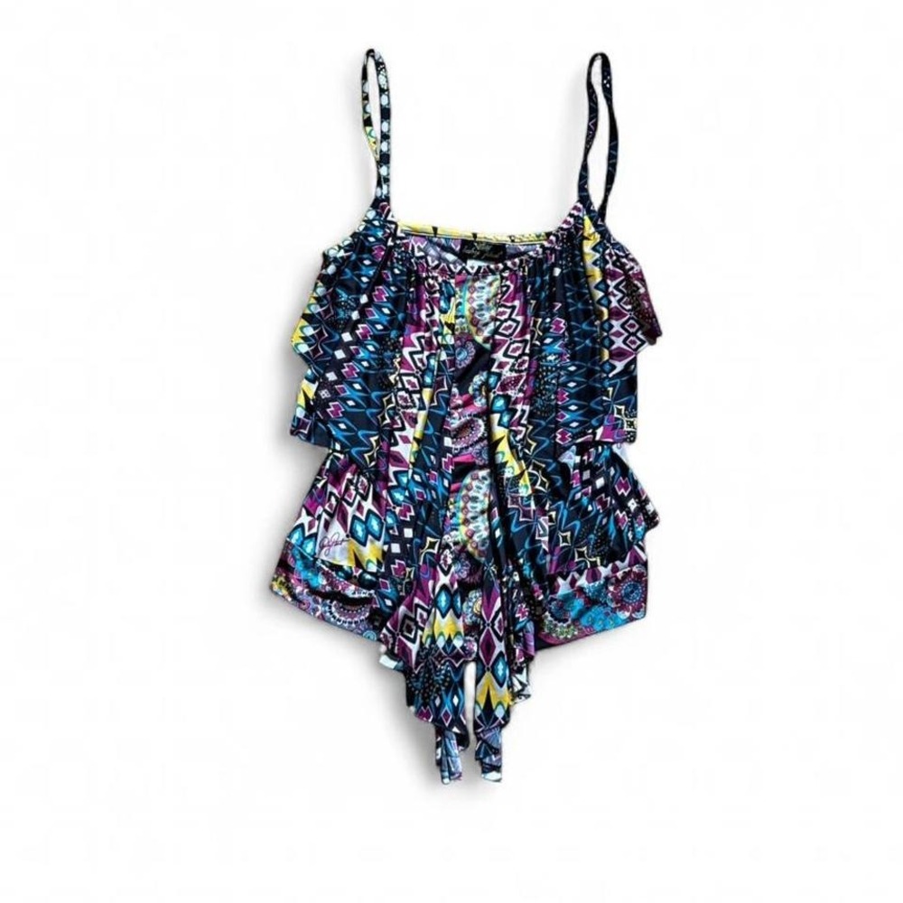 Y2K‎ Baby Phat Going Out Top Women's Size Large Ruffle Print Cami Gold Mcbling